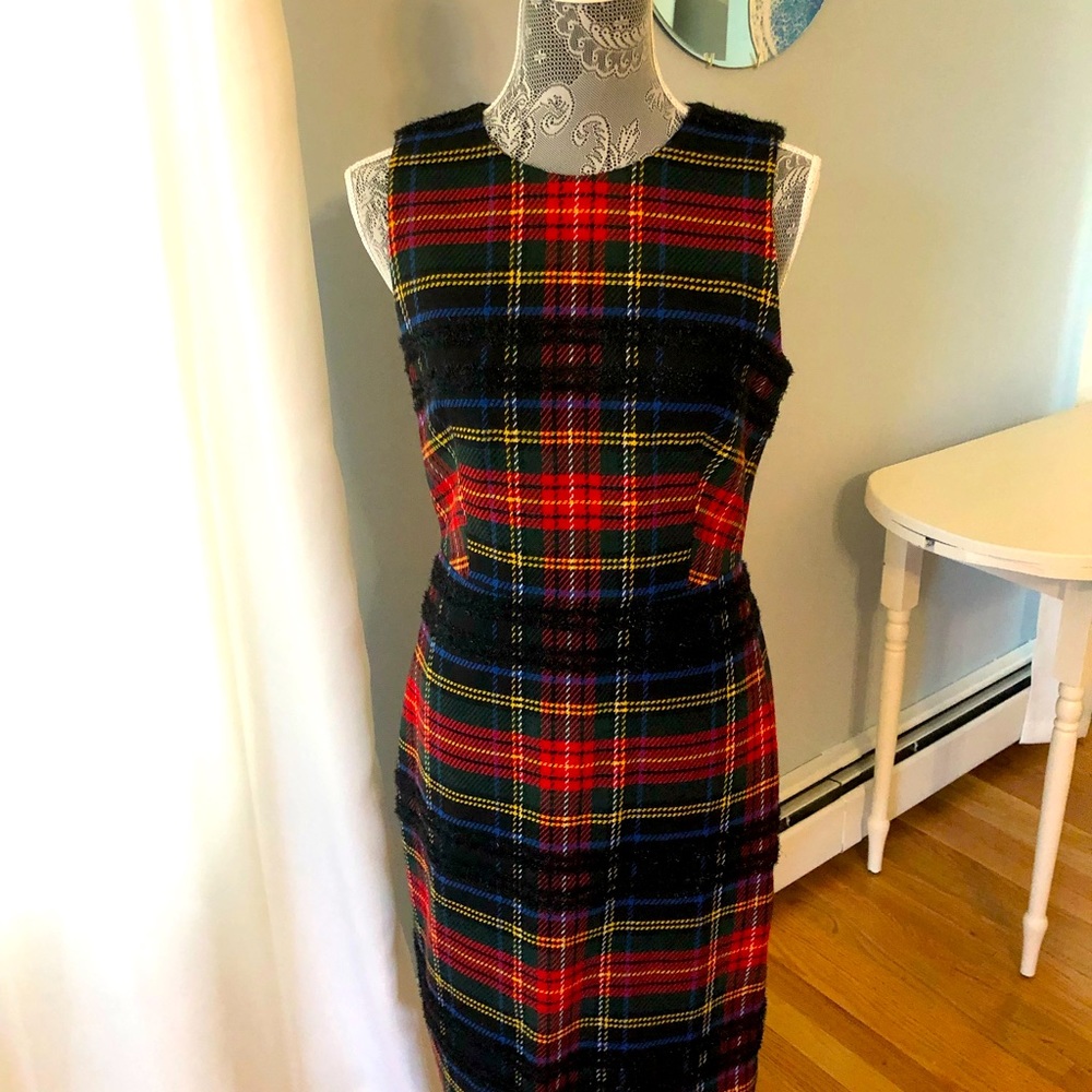 Holiday plaid wool sheath dress